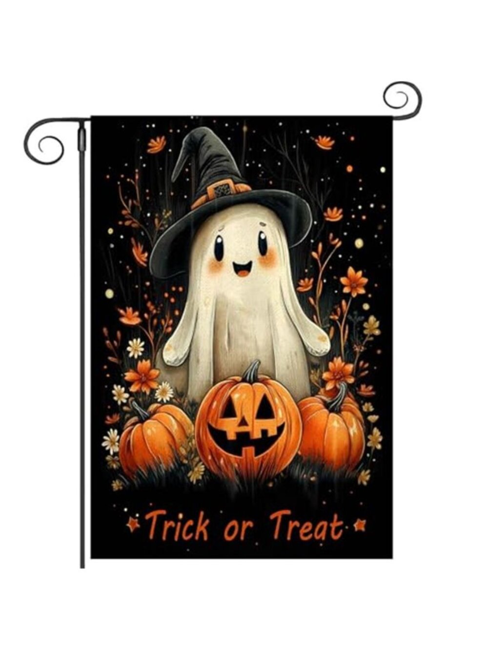 Halloween Ghost Garden Flag 12x18 Trick or Treat Pumpkin Floral Double Sided